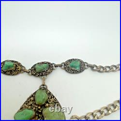 Vintage Sterling Silver Green Turquoise Necklace 17 64.7 grams