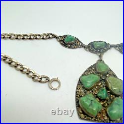 Vintage Sterling Silver Green Turquoise Necklace 17 64.7 grams