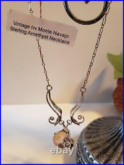 Vintage Sterling Silver IRV Monte Navajo Native American Amethyst Necklace
