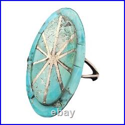 Vintage Sterling Silver Inlaid Turquoise Ring Size 7.5 Signed Native American