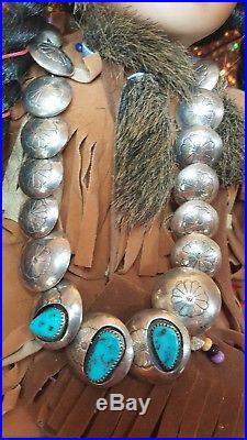 Vintage Sterling Silver Kingman Turquoise Pillow Bead Necklace Native American