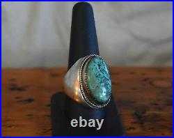 Vintage Sterling Silver Large Oval Native Turquoise Ring, 10.5, 26 grams