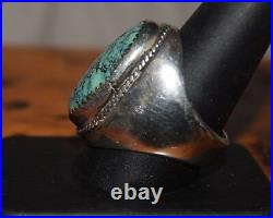 Vintage Sterling Silver Large Oval Native Turquoise Ring, 10.5, 26 grams