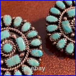 Vintage Sterling Silver Larry Moses Begay Navajo Turquoise Cluster Earrings