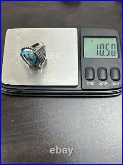 Vintage Sterling Silver Morenci Turquoise Native American Ring. Size 9.5