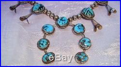 Vintage Sterling Silver NAVAJO Bisbee Turquoise Squash Blossom Necklace. 925