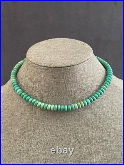 Vintage Sterling Silver Native American Barrel Shape Natural Turquoise Necklace