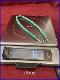 Vintage Sterling Silver Native American Barrel Shape Natural Turquoise Necklace