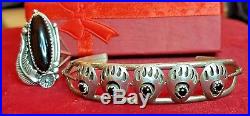 Vintage Sterling Silver Native American Bear Claw Bracelet & Ring Black Onyx