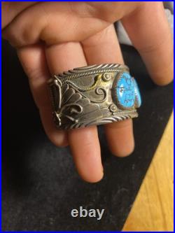 Vintage Sterling Silver Native American Bracelet 5 Torquiest Stones