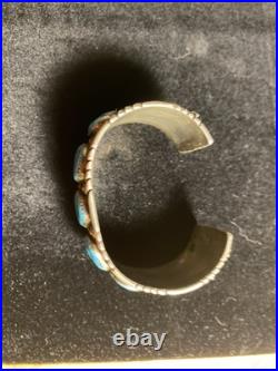 Vintage Sterling Silver Native American Bracelet 5 Torquiest Stones