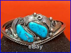 Vintage Sterling Silver Native American Cuff Bracelet Signed Kingman Turquoise