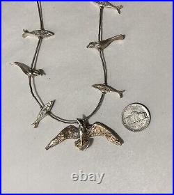 Vintage Sterling Silver Native American Fetish BIRD FISH 29 Necklace -46 grams