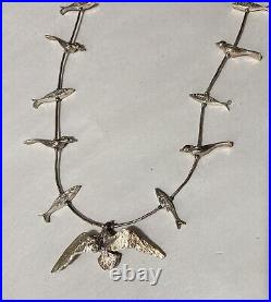 Vintage Sterling Silver Native American Fetish BIRD FISH 29 Necklace -46 grams