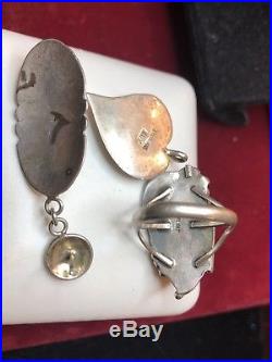 Vintage Sterling Silver Native American Mixed Lot Earrings Ring Bracelet Pendant