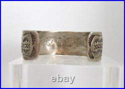 Vintage Sterling Silver Native American Navajo Pictograph Signed Cuff Bracelet