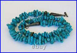 Vintage Sterling Silver Native American Navajo Turquoise Nugget Bead Necklace