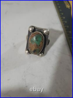 Vintage Sterling Silver Native American Navajo Turquoise Rectangle Ring