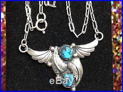Vintage Sterling Silver Native American Necklace Pendant Kingman Turquoise