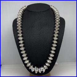 Vintage Sterling Silver Native American Pearls Necklace Signed Saucer Bead 163g