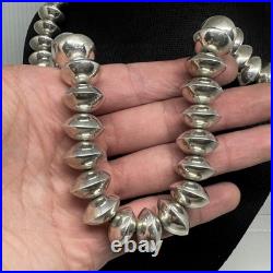Vintage Sterling Silver Native American Pearls Necklace Signed Saucer Bead 163g