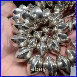 Vintage Sterling Silver Native American Pearls Necklace Signed Saucer Bead 163g