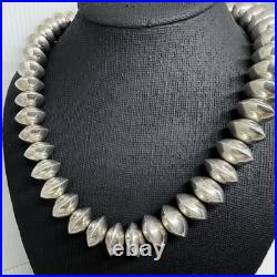 Vintage Sterling Silver Native American Pearls Necklace Signed Saucer Bead 163g