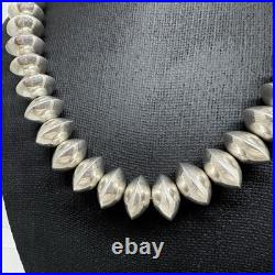 Vintage Sterling Silver Native American Pearls Necklace Signed Saucer Bead 163g