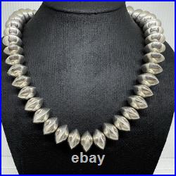 Vintage Sterling Silver Native American Pearls Necklace Signed Saucer Bead 163g