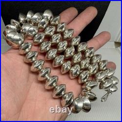 Vintage Sterling Silver Native American Pearls Necklace Signed Saucer Bead 163g