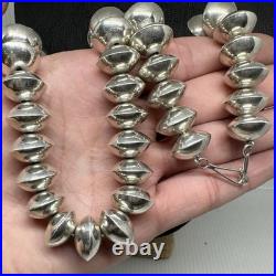 Vintage Sterling Silver Native American Pearls Necklace Signed Saucer Bead 163g