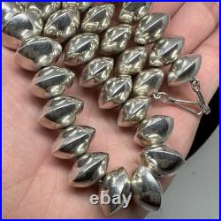 Vintage Sterling Silver Native American Pearls Necklace Signed Saucer Bead 163g
