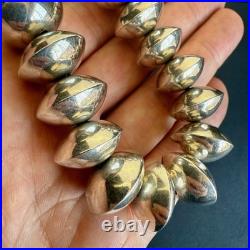 Vintage Sterling Silver Native American Pearls Necklace Signed Saucer Bead 163g