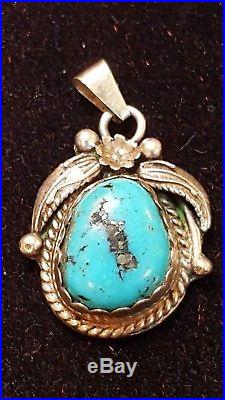Vintage Sterling Silver Native American Pendant Kingman Turquoise Signed