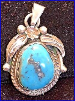 Vintage Sterling Silver Native American Pendant Kingman Turquoise Signed