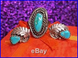 Vintage Sterling Silver Native American Signed Jy Earrings Turquoise & Ring
