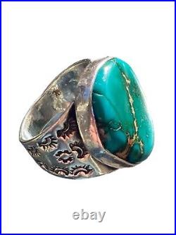 Vintage Sterling Silver Native American Signed Turquoise Ring Size 5.75