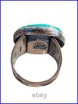 Vintage Sterling Silver Native American Signed Turquoise Ring Size 5.75