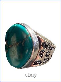 Vintage Sterling Silver Native American Signed Turquoise Ring Size 5.75