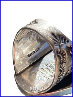 Vintage Sterling Silver Native American Signed Turquoise Ring Size 5.75
