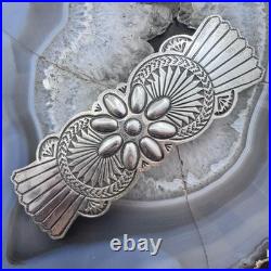 Vintage Sterling Silver Native American Stamped Large Hair Barrette For Women