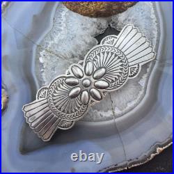 Vintage Sterling Silver Native American Stamped Large Hair Barrette For Women