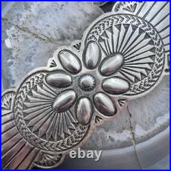 Vintage Sterling Silver Native American Stamped Large Hair Barrette For Women