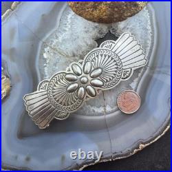 Vintage Sterling Silver Native American Stamped Large Hair Barrette For Women