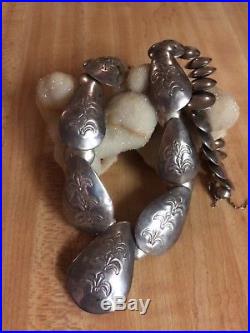 Vintage Sterling Silver Native American Stamped Pillow Beads Necklace 67 GRAMS