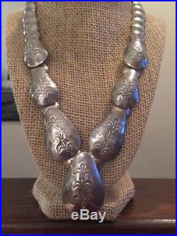 Vintage Sterling Silver Native American Stamped Pillow Beads Necklace 67 GRAMS