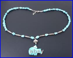 Vintage Sterling Silver Native American Turquoise Bear Necklace 22