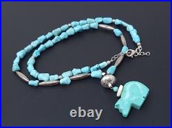 Vintage Sterling Silver Native American Turquoise Bear Necklace 22
