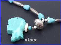 Vintage Sterling Silver Native American Turquoise Bear Necklace 22