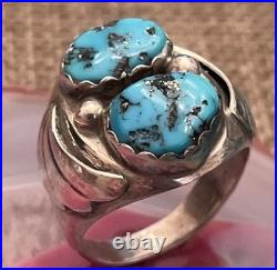 Vintage Sterling Silver Native American Turquoise Biker Mens Ring Size 10.5